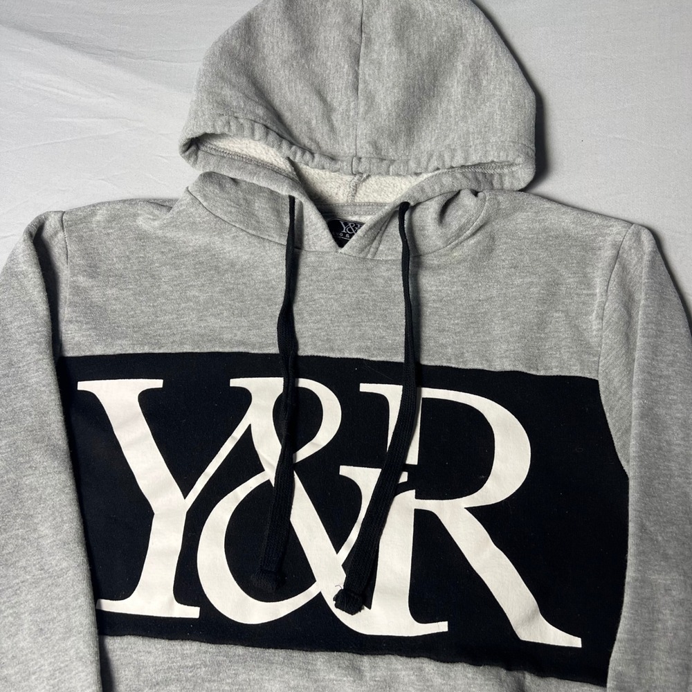 Young & Reckless Mens Gray Black Colorblock Logo Pullover Hoodie Size Medium